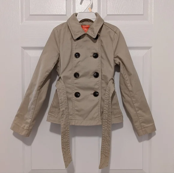 sz:S Joe Fresh Girls Double-Breasted Overcoat/Trench Coat & belt; Small, khaki - Picture 2 of 9